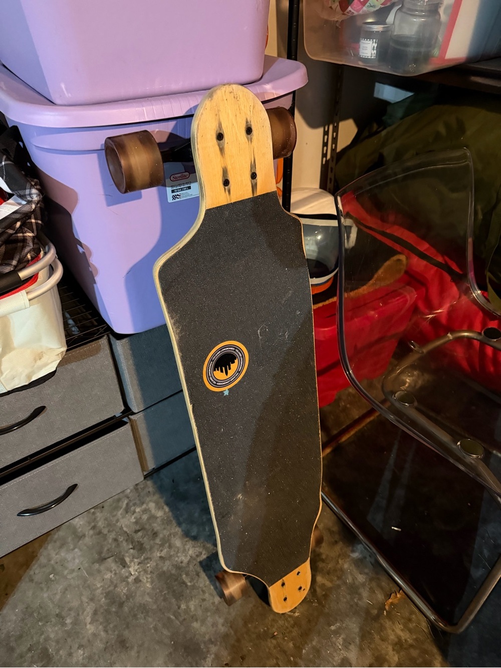 Longboard Skateboard - Black Deck with Natural Wood Accents
